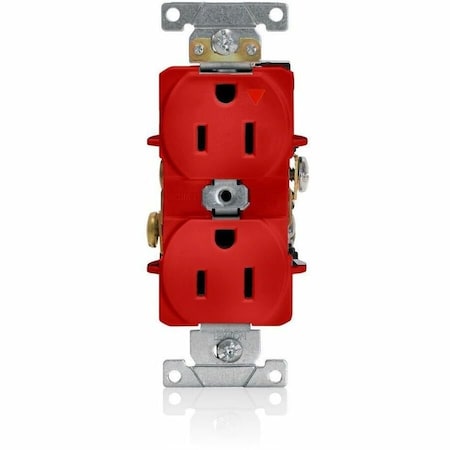 Straight Blade Receptacle, 5-15R, 15 A, 125V AC, 2 Pole, 3 Wire, Flush Mount, Single, Red