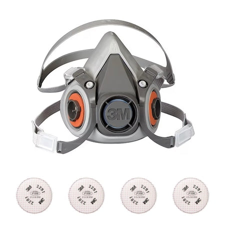 Half Mask Respirator Kit: 4 Cartridges Included, P100, 6000 Series, Thermoplastic Elastomer, Size L