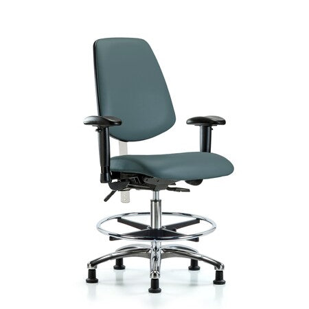 Clean Room Chair Vin Med Ben Chair, Med, Bk, Blu, CL100, Adjustable Arms, 22" to 29" Height, Vinyl