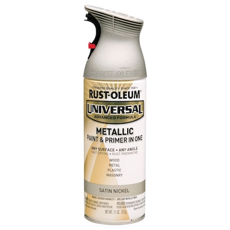 Spray Paint, Satin Nickel, Metallic, Solvent, 11 oz