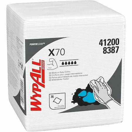 WypAll PowerClean X70 Medium Duty Cloths (41200), Quarterfold, Long Lasting Towels, White, PK12
