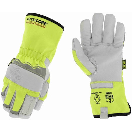 Leather Gloves, Leather, Gauntlet, Keystone Thumb, Gunn Cut, Gray / Yellow, 8, 1 PR