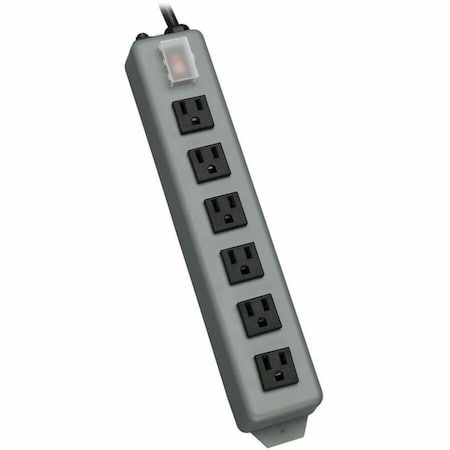 Outlet Strip, Industrial, 6 5-15R, 5-15P, 15 ft., Gray