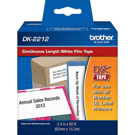 Brother DK2212 - Continuous Length Film Tape - 2.44" Width x 50 ft Length - Direct Thermal - White - 1-/ Roll