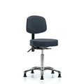 Vin Stool with Back Chrome-Medium Bench Ht with Stationary Glides in Imperial Blue Trailblazer Vin