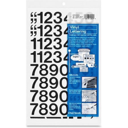 Numbers, Vinyl, Helvetica, 1"", Black, PK44