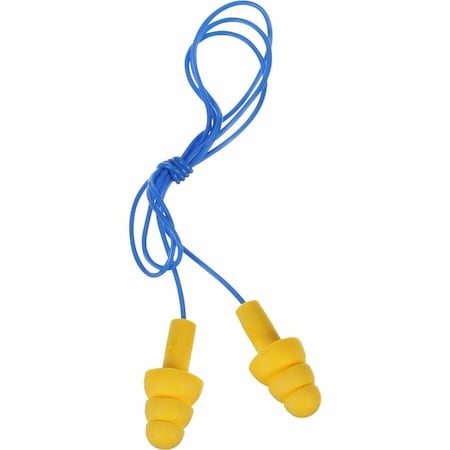 UltraFit Reusable Corded Earplugs, Flanged Shape, 25 dB NRR, Push-In, Med, Yellow/Blue, 1 Pair