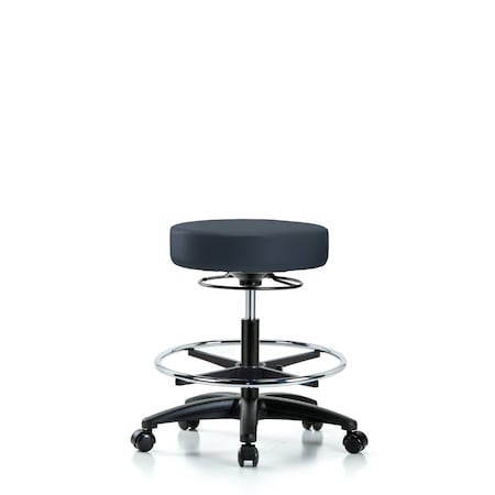Vin Stool without Back-Medium Bench Ht with Chr Foot Ring and Casters in Imp Blue Trailblazer Vin