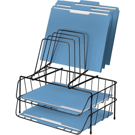 Letter Tray, Black, Steel, 13 7/8 in W, 10 1/8 in L, 14 in H, 6 Number of Compartments
