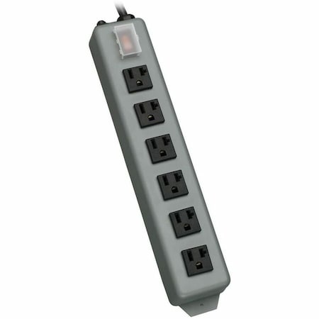 Outlet Strip, Industrial, 6 5-15R, 5-20P, 15 ft., Gray