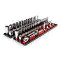 3/8 Inch Drive 6-Point Socket and Ratchet Set with Rails and Trays, 74-Piece 1/4-1 in., 6-24 mm