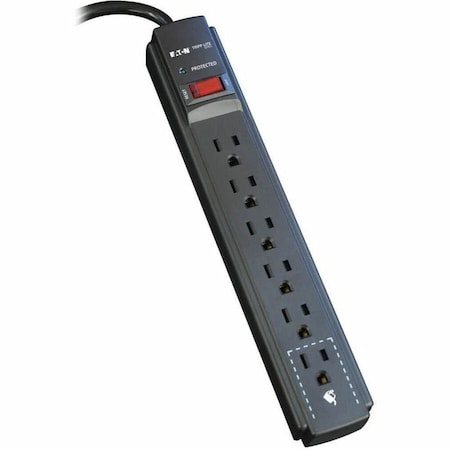 Outlet Strip, Surge, 6 5-15R, 5-15P, 6 ft., Black