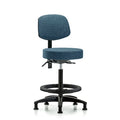 Rutledge Fab Stool with Back - High Bench Height with Black Foot Ring and Stat Glides in Blue Fab