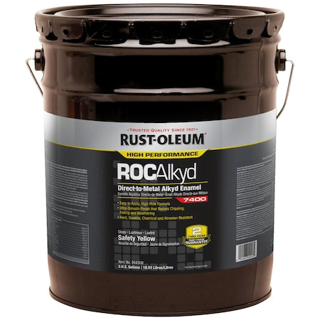 Interior/Exterior Paint, High Gloss, Oil Base, Safety Yellow, 5 gal