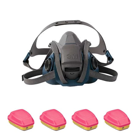 Half Mask Respirator Kit: 4 Cartridges Included, Rugged Comfort Quick Latch, (AG) (OV);P100, Size L
