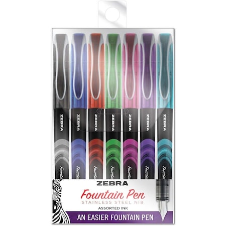 Zebra Pen 48307 Fountain Pen - Fine Pen Point - 0.6 mm Pen Point Size - Assorted - Stainless Steel Tip - 7