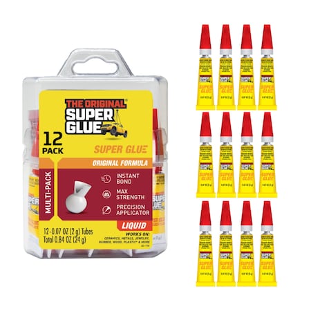 Instant Adhesive, 0.07 fl oz, Tube, Clear, PK12