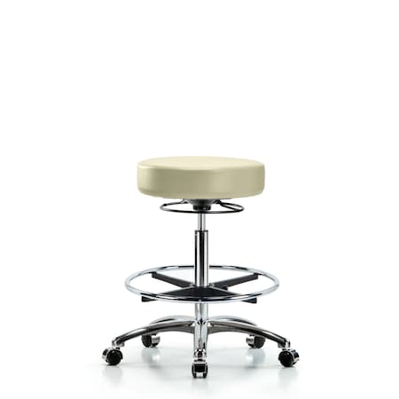 Vin Stool without Back Chr-High Bench Ht with Chr Foot RingandCasters in Adobe White Trailblazer Vin