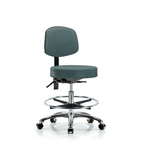 Vin Stool with Back Chr-Medium Bench Height with Chr FRandCasters in Colonial Blue Trailblazer Vin