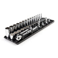 3/8 Inch Drive 12-Point Socket and Ratchet Set with Rails and Tray, 36-Piece 1/4-1 in.