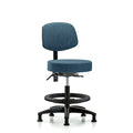 Rutledge Fab Stool with Back - Med Bench Height with Black Foot Ring and Stat Glides in Blue Fab