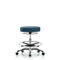 Rutledge Fab Stool without Back Chr-Med Bench Height with Chr Foot Ring and Casters in Blue Fab