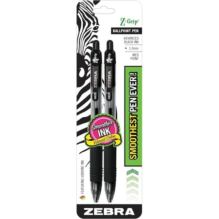 Z-Grip Retractable Ballpoint 1.0mm Black 2pk