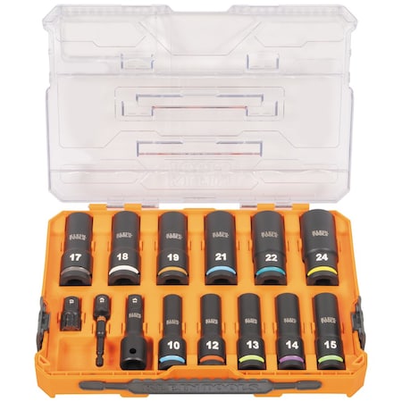 KNECT 1/2-Inch Drive Deep Well Impact Socket Set, Metric, 14-Piece