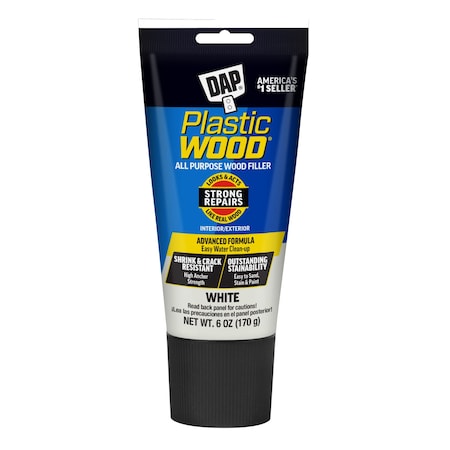 Wood Filler, 6 oz, Tube, White, Plastic Wood