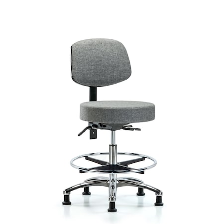 Fab Stool with Back Chr-Medium Bench Height with Seat Tilt, Chr Foot Ring, andStat Glides in Gray Fab