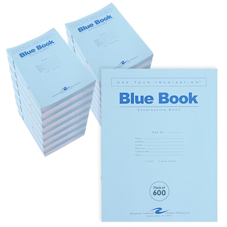 Case of Exam Blue Books, 11"" x 8.5"", 4 Sheets/8 Pages, Wide Ruled with Margin,PK600