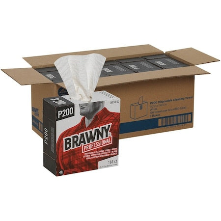 Dry Wipe Brawny Pro P200, Dispenser Box, 9 1/4 in x 16 1/2 in, 166 Sheets, White, PK5