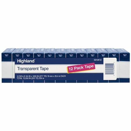 Transparent Tape,0.75in W x 28yd L,PK12