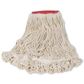 5 in String Wet Mop, 18 oz Dry Wt, Side Gate Connection, Looped-End, White, Cotton/Synthetic