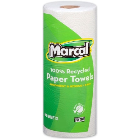 Perforated Roll Paper Towels, 2 Ply, 60 Sheets, 45 ft, White, 15 PK