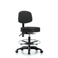 Vin Stool with Back-Medium Bench Height with Chrome Foot Ring and Casters in Black Trailblazer Vin