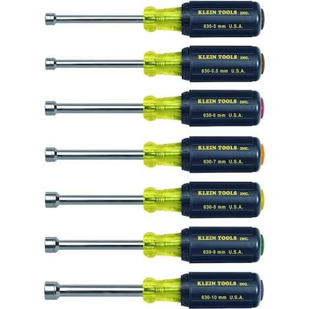 Hollow Shank Nut Driver Set, 3 in Shafts, Ergonomic Cushion Grip, Metric, 7-Piece