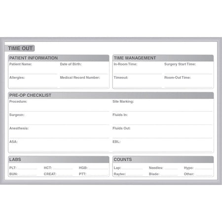 Time Out Board, Steel, 24 in, 36 in, Aluminum Frame, White/Gray, Matte