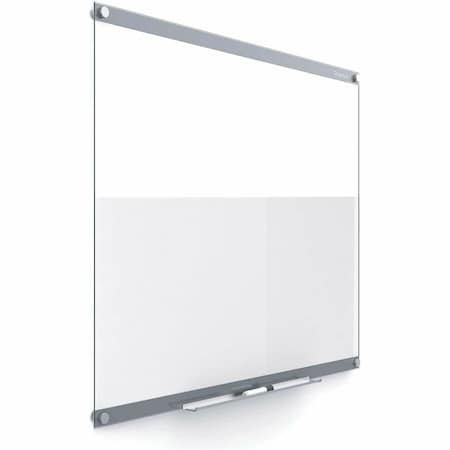 Dry Erase Board, Glass, 24 in, 36 in, No Frame Frame, White, Gloss