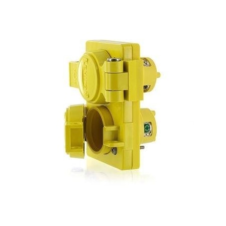 Watertight Duplex Receptacle, L1-15R, 15 A, 125V AC, Single Phase, 2 Pole, Flush Mount, Yellow