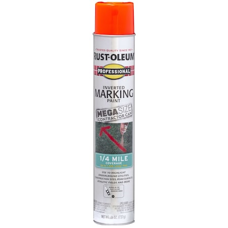 Inverted Marking Paint, 26 Oz, Fluorescent Red-Orange, Solvent -Based