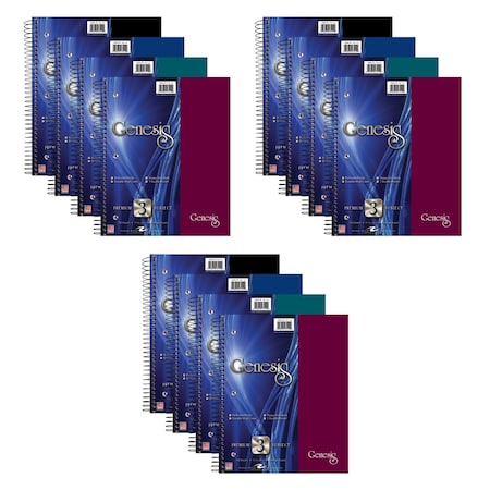 Case of Genesis WB 3 Subject 1 Pkt Notebooks, 11"x9", 150 sht, Asstd Covers, College Ruled w/Margin, PK12