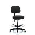 Rutledge Fab Stool with Back - Medium Bench Height with Chrome Foot Ring and Casters in Black Fab