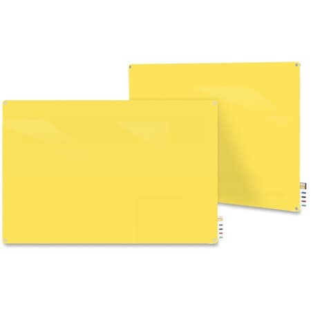Dry Erase Board, Glass, 36 in, 48 in, No Frame Frame, Yellow, Gloss