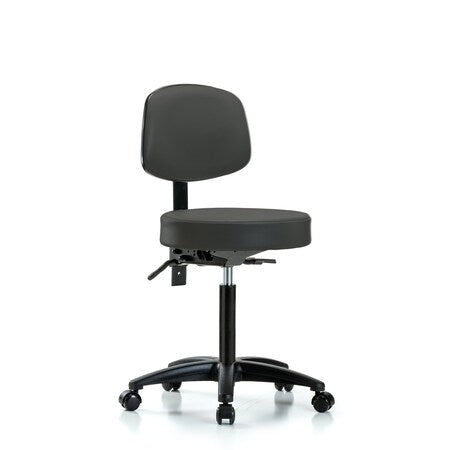 Rutledge Vinyl Stool with Back - Medium Bench Height with Casters in Charcoal Trailblazer Vinyl