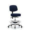 Rutledge Fab Stool with Back Chrome - Med Bench Height with Chrome Foot Ring and Casters in Navy Fab