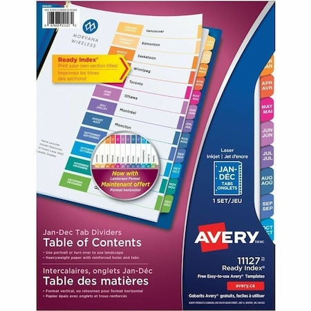 Table of Contents Index Dividers, Monthly Jan-Dec, Assorted, PK12