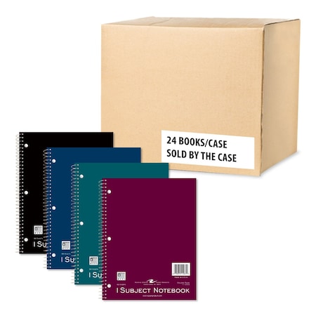 Case of 1 Subject Wirebound Notebooks, 11"x8.5", 80 sheets, College Ruled W/Margin, Assorted covers, PK24