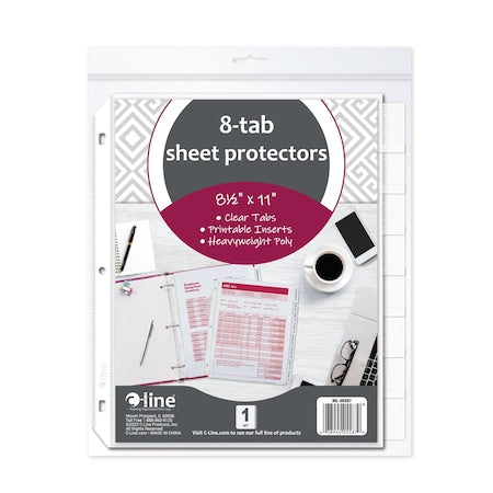 Sheet Protector Set, 8 Tab, Clear, PK8