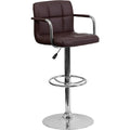 Brown Quilted Vinyl Barstool, Adj Height, Frame Material: Metal